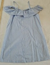 Ladies Dress Unbranded Size 8/10 Button Front Elastic Shoulder Blue Strips 4478
