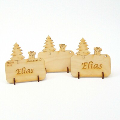 Tischkarte Namensschild Tanne + Geschenk, Blanko oder mit Gravur Weihnachten 