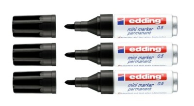 3x edding mini permanent marker  0,5 wasserfest Aluminiumschaft 1,5-3 mm schwarz