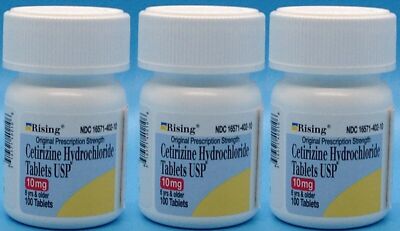 Cetirizine 10 mg Allergy Tablets Rising Pharma 100 Counts X 3 Packs