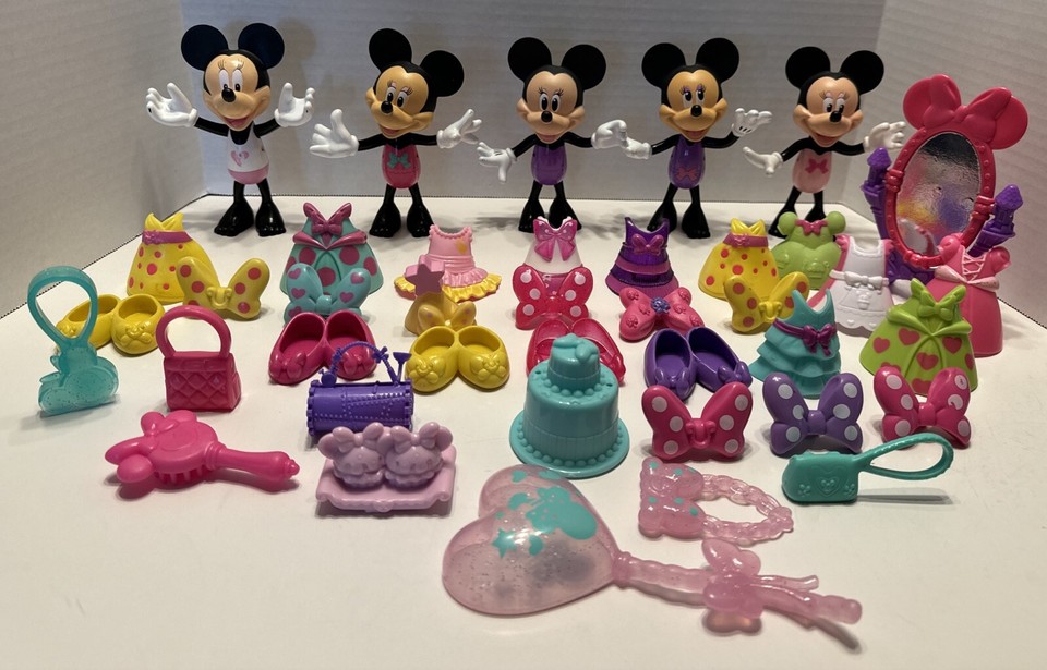 Disney 5 Minnie Mouse Bowtique Dress Dolls Up Clip On Clothes & Accesories eBay