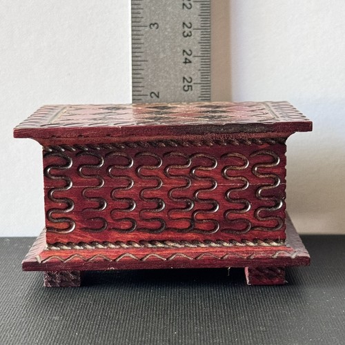 Wooden Trinket Box Polish Poland Red Small Jewelry Hinged 3.5 x 2.5 x 2 Rustic - Picture 12 of 14