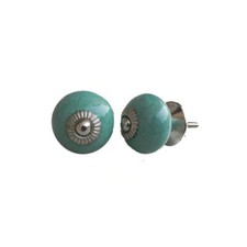 Round Dark Green Crackle Glaze Cabinet Knob | Drawer Pull