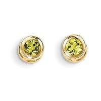 14k Yellow Gold 4mm Bezel August/ Peridot Post Earrings on sale 14k Yellow Gold 4mm Bezel August/ Peridot Post Earrings on sale
