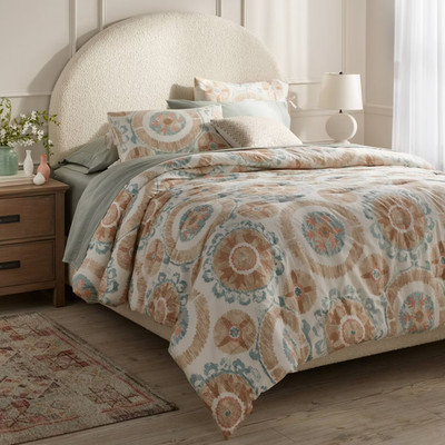 Threshold Printed Cotton Duvet Cover Set King 3 Piece Blue Tan Medallion NWT