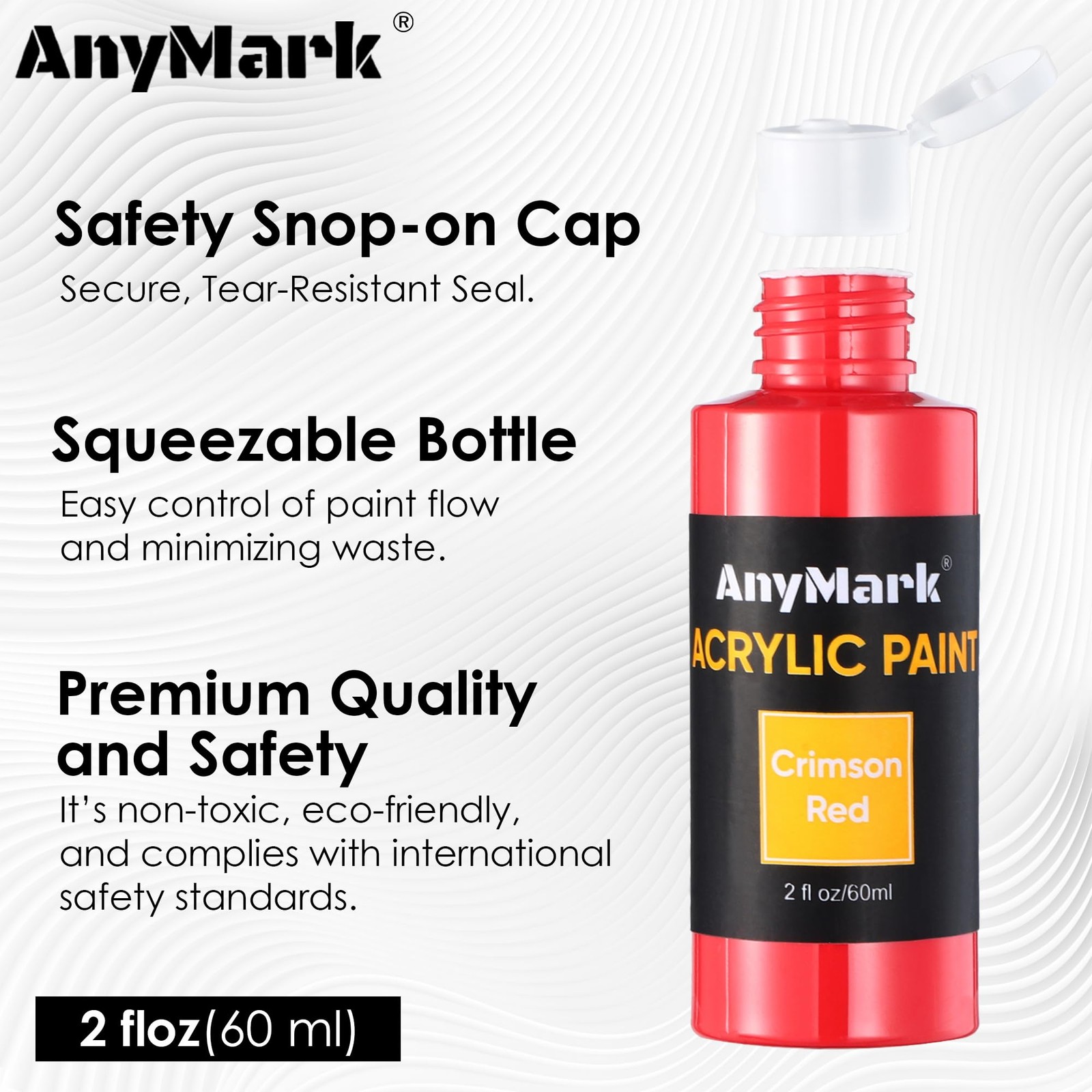 AnyMark Acrylic Paint Set, 48 Classic Colors with 12 Brushes, 2 fl oz/60ml