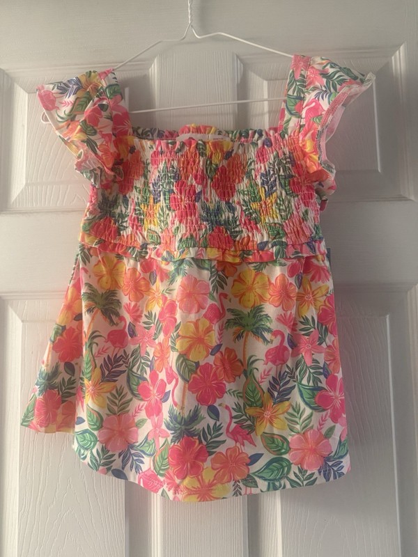 Tommy Bahama Girls Floral Pullover Blouse M (7/8) Ruffle Short Sleeve