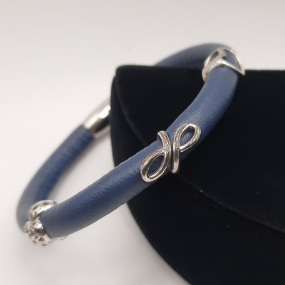 Endless Jewelry Blue Bracelet w/3 Sterling Silver Charms Hearts Jennifer Lopez