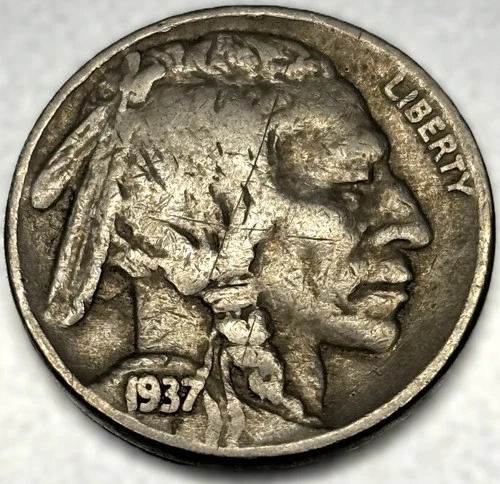 1937-P Buffalo 🦬 Indian Head Nickel 5c Vg Very Good - 1118