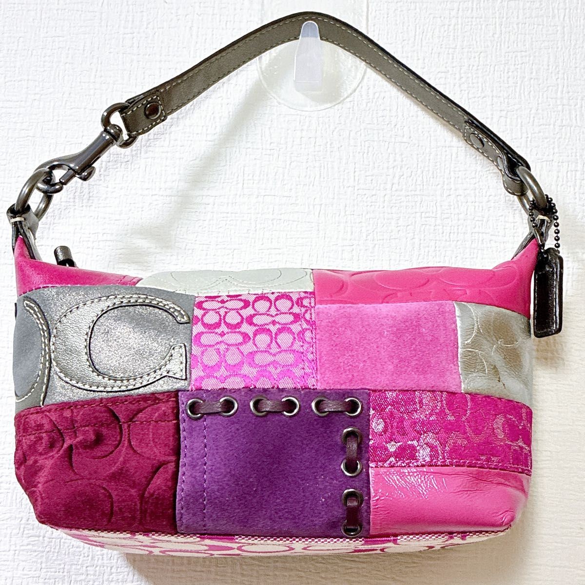 Vintage Coach patchwork pink accessory pouch handbag
