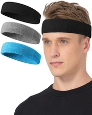 Tanluhu Sweatbands Sport Headbands for Working One Size, Black/Gray/LT Blue