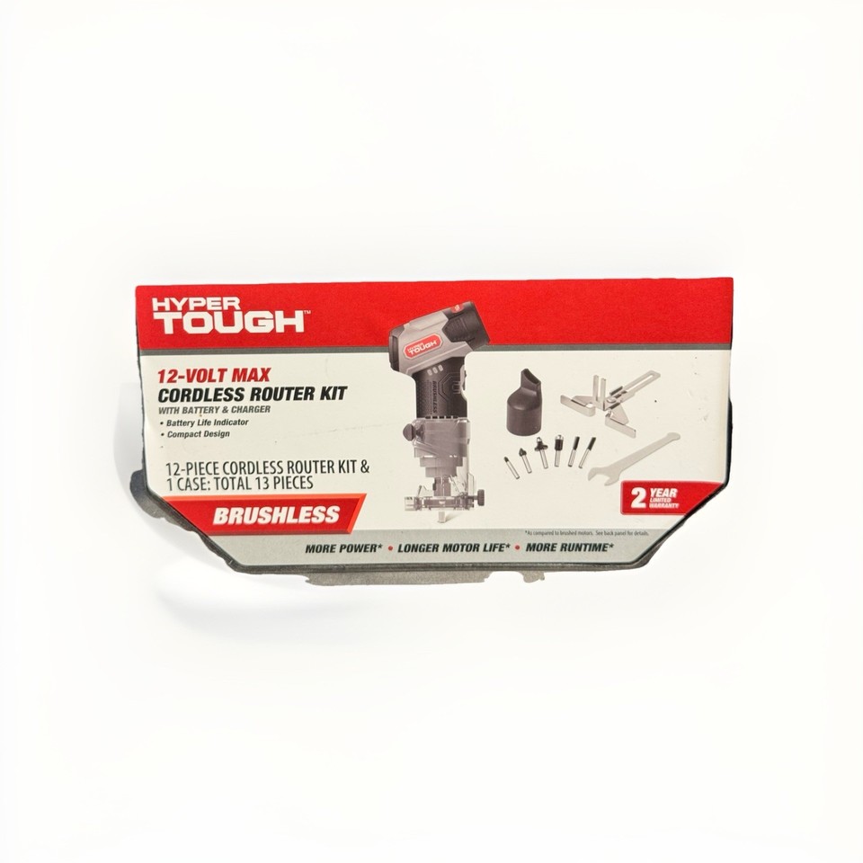 Hyper Tough 12-Piece Cordless Router Kit 12-Volt Max Brushless Battery ...