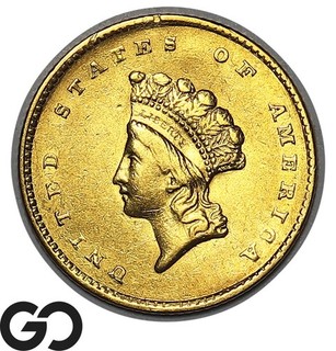 1855 Gold Dollar $1 Gold Indian Princess Type 2 Tough Choice AU Key Date