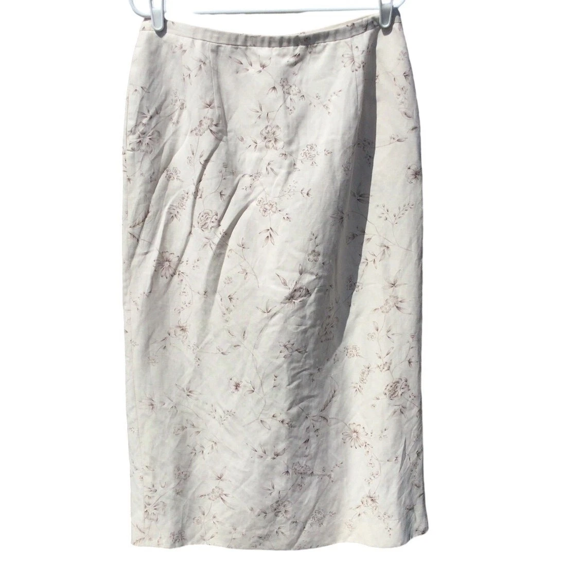 Pendleton maxi skirt women 14 cream floral silk modest cottagecore classic white
