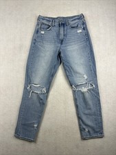 AMERICAN EAGLE Women  s Distressed Mom Jean Blue Size 6 Regular