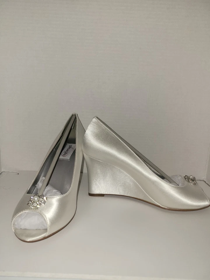 Красители женщин Minka на танкетке каблук туфли белый атлас размер 9 - Изображение 4 из 4