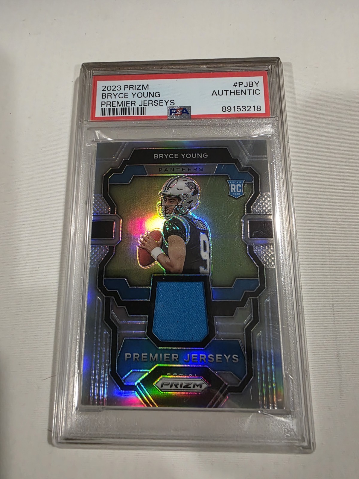 PSA 9 - 2023 Prizm Bryce Young Premier Jerseys Patch Rookie Silver RC Panthers
