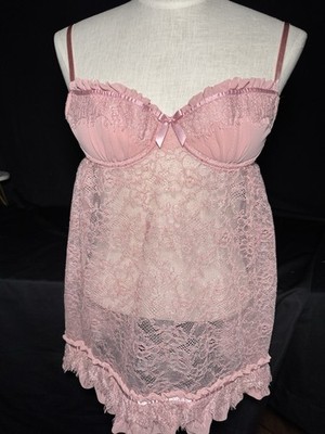 Sexy Little Things Victoria Secret Y2K Blush Pink Lace Night Dress Coquette 34B