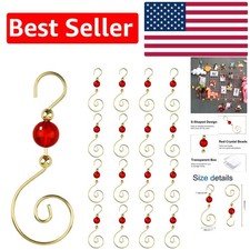 30 Pcs Metal Ornament Hooks in Gold with Red Bead Accents - Holiday Must-Haves