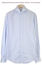SUITSUPPLY Men's Formal Shirt 39L/15 1/2L Extra Slim Blue White Cotton Blend