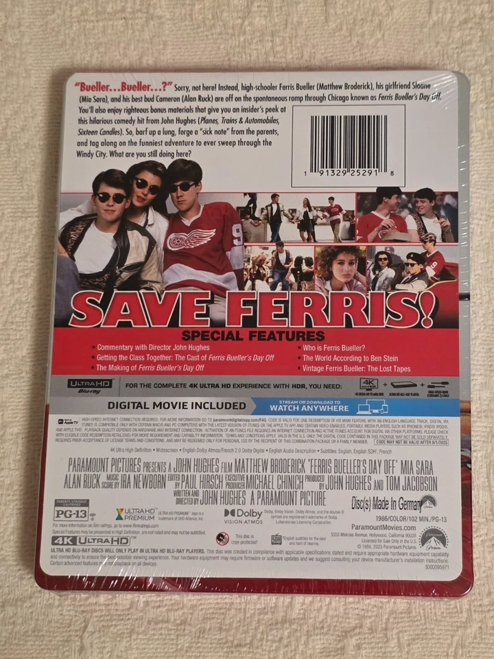 Ferris Bueller’s Day Off Steelbook (4K UHD)-Brand NEW (Sealed) - Image 2 of 2