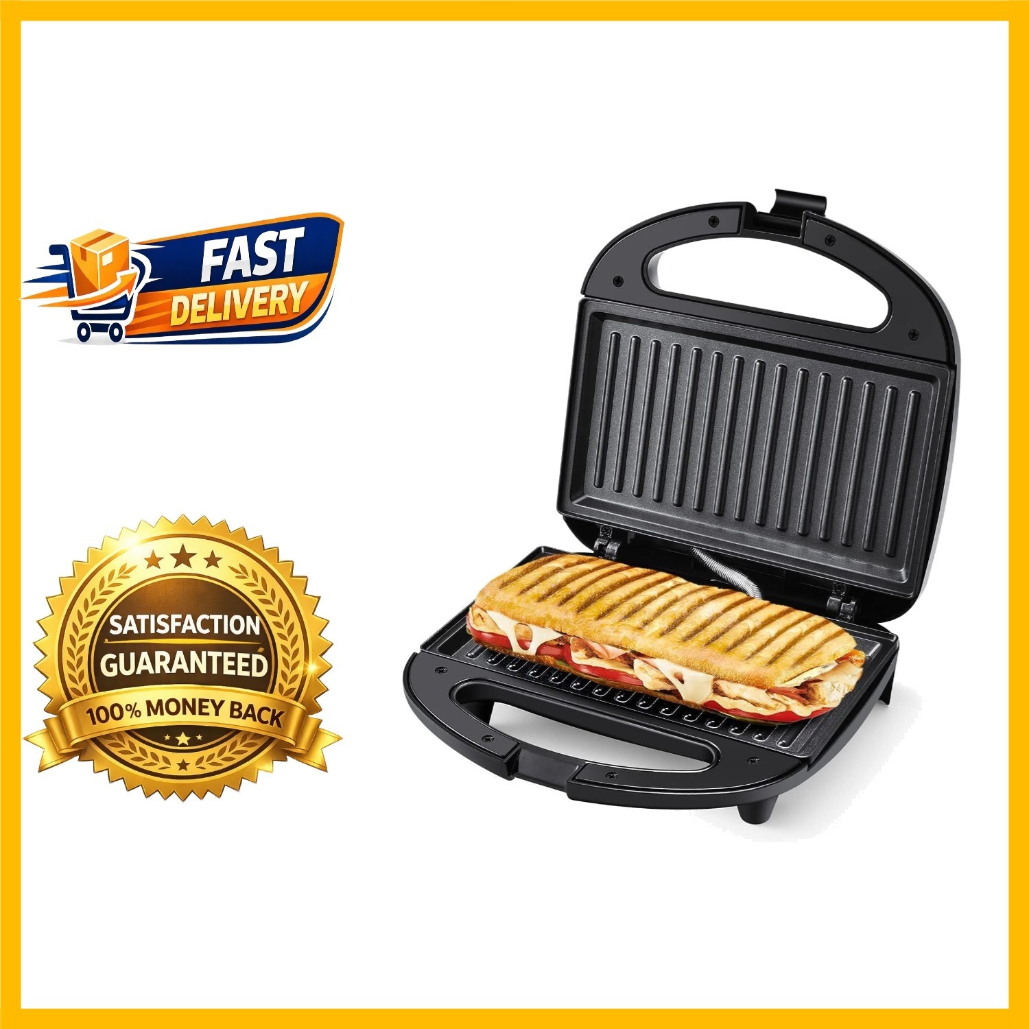 Presse Grill Panini YASHE 750W au Design Ergonomique avec Finition Thermo-Isolante