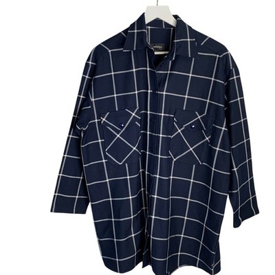 Ottod Ame Oversized Women s Button-down Pocket Blue Plaid Shirt W-273 Sz XS/S