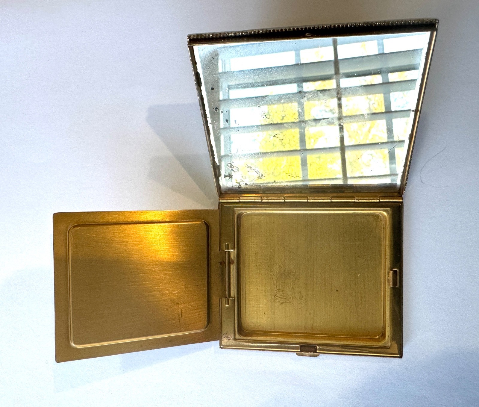 Vintage Blue & Gold Sparkle Floral Compact - Micro Mosaic Style, Heavy Gold Tone