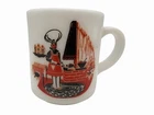 Vintage Hazel Atlas Chef Milk Glass Coffee Mug Red Black Kitchen MCM 1950s