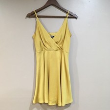 Express Fit & Flare Mini Slip Dress Women XS Yellow Gold Cocktail Party Surplice