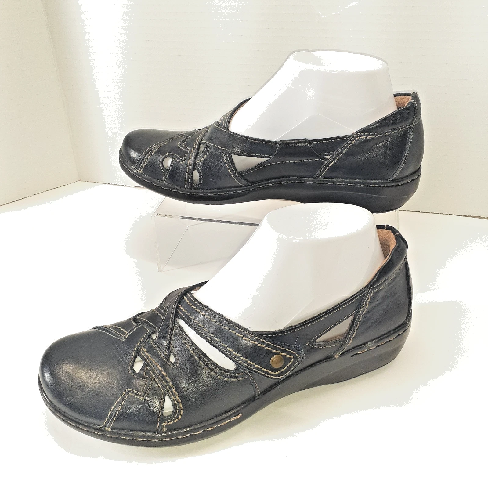 CLARKS LINEA DONNA MOCASSINI IN PELLE BLU SCURO SLIP ON SCARPE COMODE TAGLIA 8 M 26107275