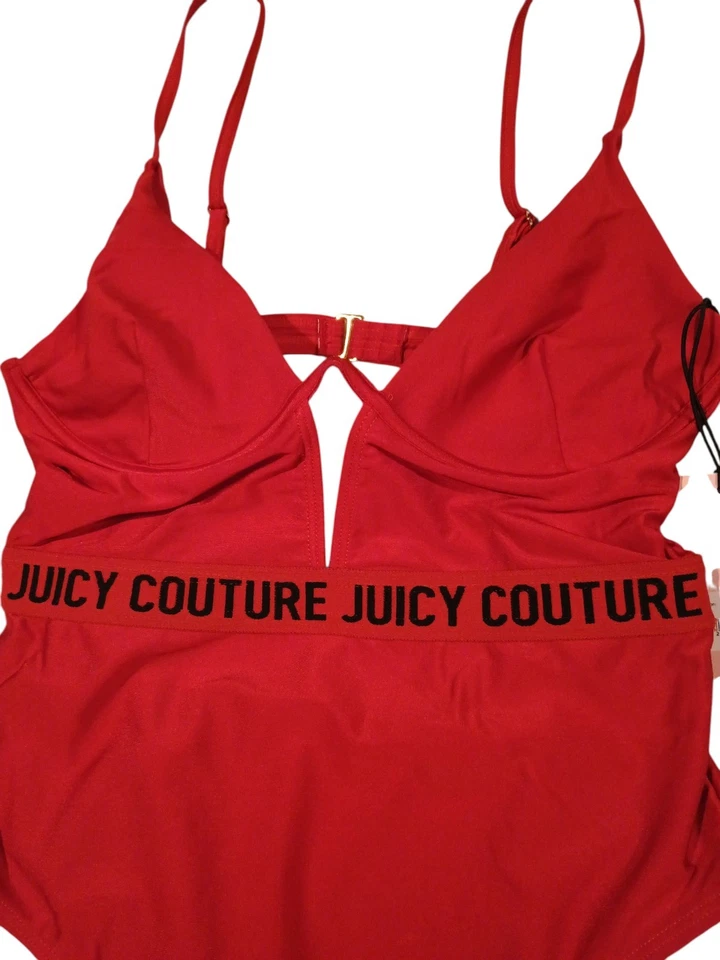Nuevo traje de baño de una pieza para mujer Juicy Couture piruleta rojo con aros fuente talla M Foto 3 de 4