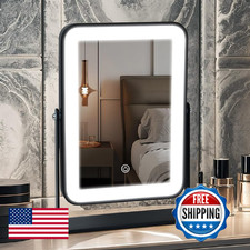 YEKKOPT Portable Desk Vanity Mirror with Lights Black Rechargeable Small Makeup