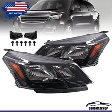 Halogen Headlights For 2013-2017 Chevy Traverse Black Left+Right Pair W/Bulbs