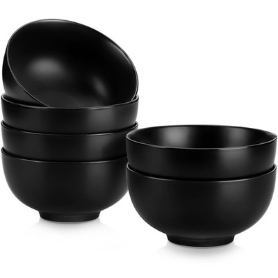 MALACASA 26 OZ Black Porcelain Soup Bowls Set of 6 Ceramic Kitchen