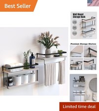 Versatile Wall-Mounted Floating Shelves with Towel Rack - Rustic Charm in White