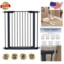 Steel Dog Gate, 39", Graphite, Walk-Thru, Auto-Close, Expands 29.5-38"