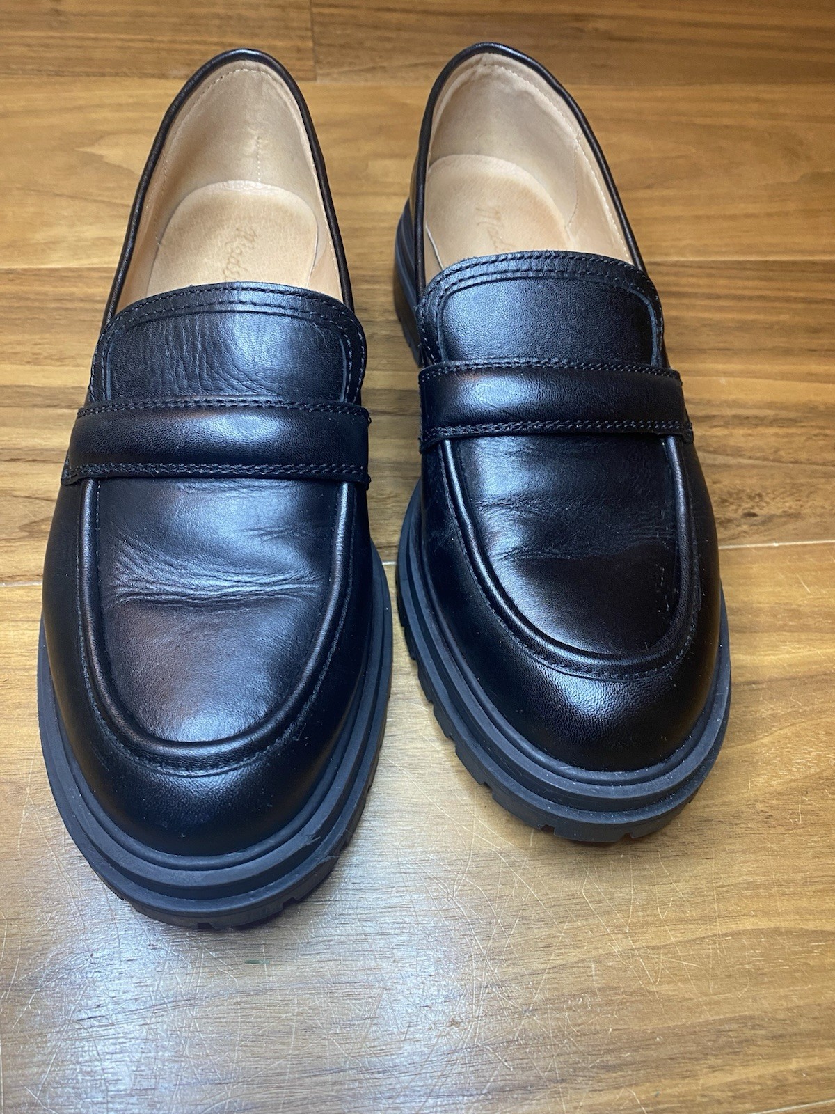 SAOLA Mocassini da donna Madewell in pelle neri taglia 8 5 slip on suola a strappo grossa plateau