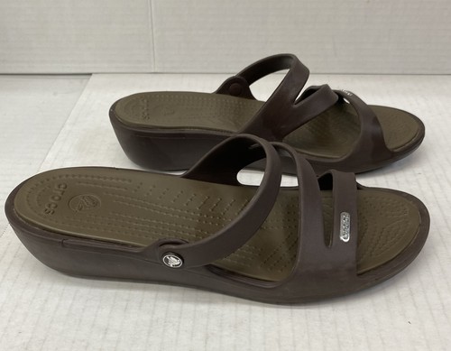 Crocs Women's 8 Patricia Strappy Wedge Sandal Brown Slip On Waterproof Comfort - Picture 3 of 11