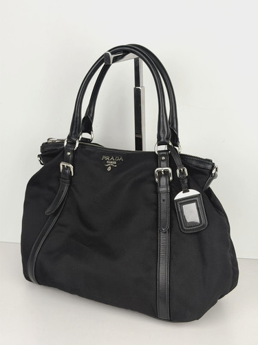 Prada Tessuto Top-Handle Bag Medium in Black Nylon with Silver Hardware S-12