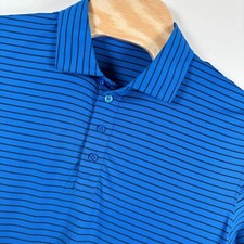G/Fore Perforated Tech Jersey Polo Shirt Men's L Ultra Blue Stripe Stretch Golf