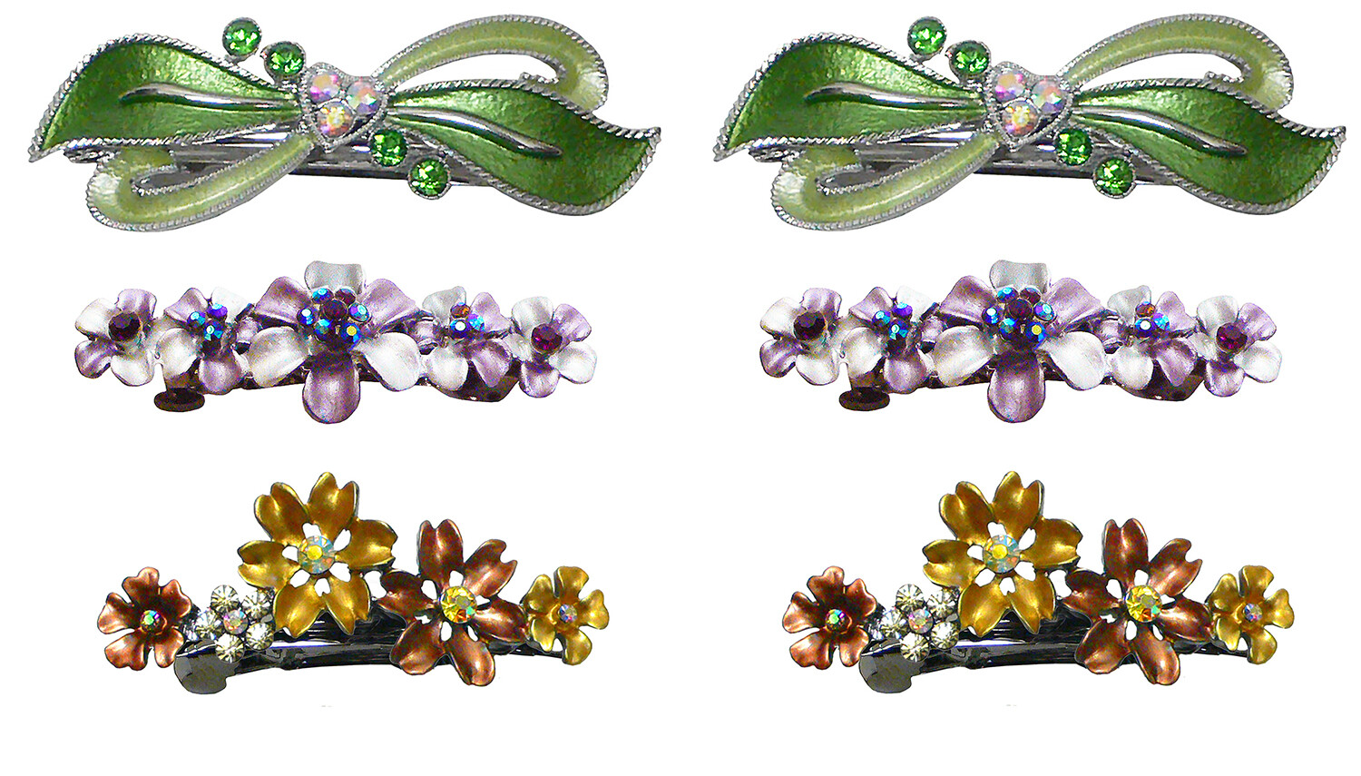 2 Sets of 3 6 Count Mid Size Flower Barrettes 2 ea 3 Styles YY400-1-GL10-12-2