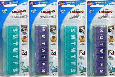 Locking Pill Planner SMALL Ezy Dose ( 4 pack ) COLORS VARY 67801
