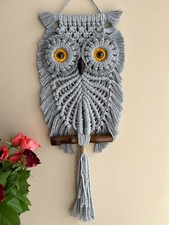 Macram  Owl Gray - Brown Eyes - Wall decorations for home and garden