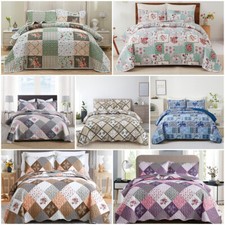 Florals Patchwork Bedspread Quilte Coverlet Bedding Rugs Double King Pillowcases