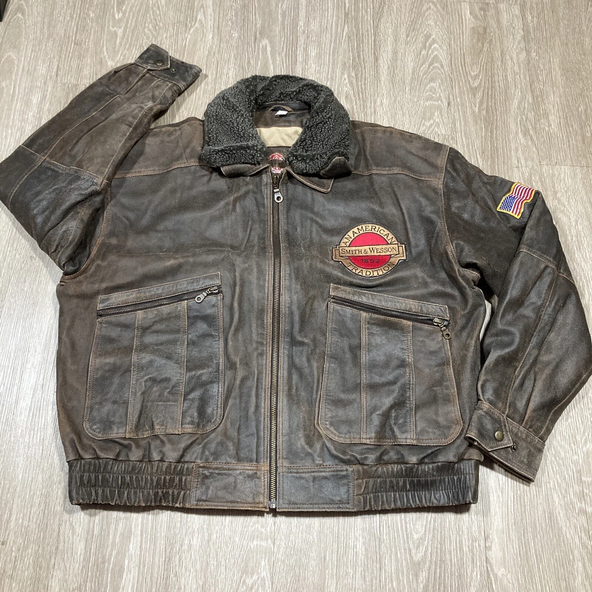 Vintage Smith Wesson Jacket 2XL 80s Leather Gun Manufacture