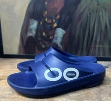 Oofos OOahh Sport Mens 8 Size 41 Women 10 Slide Sandals Shoes Navy Blue Recovery