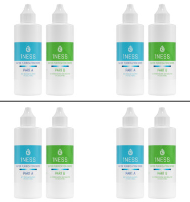 4pk 1NESS  Water Treatment Drops | 4oz BPA-Free HCL Kits for Safe Drinking