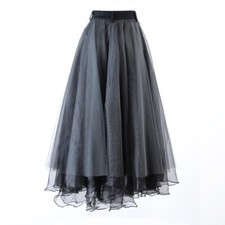 Damen Denim Netz Rock Spitze Splice Midi Hohe Taille A-Linie Plissiert Rüschen