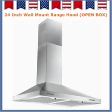 24 inch Kitchen Range Hood 450 CFM Wall Mounted Cook Fan LED 3-Speed LED New